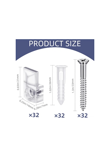 Xindoker 32 Adet Şeffaf Plastik Ayna Tutucu - Duvar Montajlı Ayna Desteği Klembi, Cam Ve Çerçeve Sabitleme Aksesuarı Şeffaf
