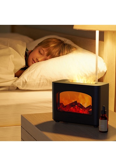 Yifomall Siyah Usb Ultrasonik Aroma Dağıtıcı - Gerçekçi Alev Efekti, Su Yokluğu Otomatik Kapanma, 270ml Tank, Ofis & Ev Kullanıma Uygun Nemlendirici