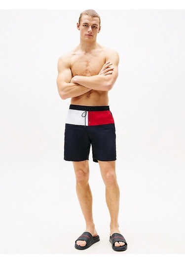 Tommy Hilfiger Erkek Logolu Lacivert Terlik Siyah