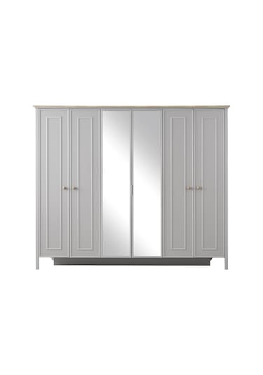 Yakamoz 6 Kapaklı Aynalı Elbise Dolabı Gardrop 253x64x213 Gri
