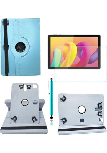 Tcl Tab 10l 10.1" Uyumlu Kılıf 360 Dönerli Unıversal Standlı Kılıf + Nano Ekran Koruyucu + Kalem Mavi