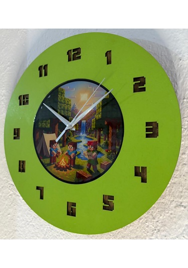 Kişiye Özel İsimli Bloklu Dünya Tasarımlı Duvar Saati Epoksi Dolgulu Resimli & Rakamlı 35 Cm Açık Yeşil