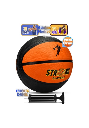 Telvesse Strong Basketbol Topu Pompalı Full Kauçuk Dayanıklı Deep Channel Kabartma No:7 B12 Turuncu