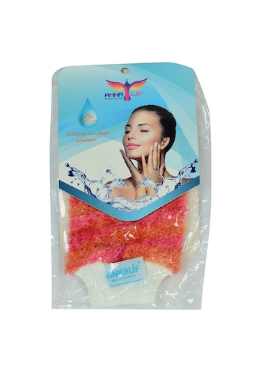 Ankalif Lastikli El Geçmeli Yumuşak Eldiven Banyo Lifi 20 x 10 CM Pembe -Turuncu