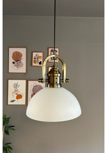 Perry Cam Beyaz Tekli Avize Delikli Eskitme Başlık Retro Sarkıt Lamba Restoran Salon Aydınlatma Beyaz