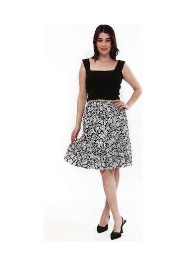 Midi Boy Viskon Kumaş Çok Çiçek Desenli Etek Çok Renkli