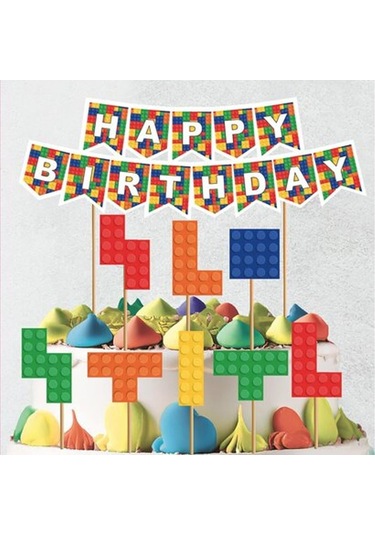 Renkli Bloklar Temalı Özel Kesim Pasta Süsü 9 Parça