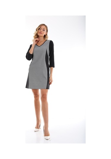 Etselements V Yaka Truvakar Kollu Kazayağı Mini Ofis Elbise