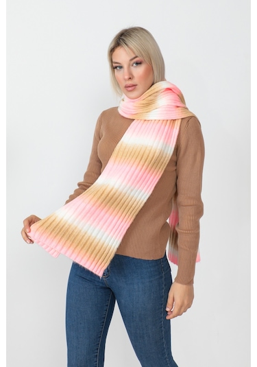 Çizgi Geçişli Çok Renkli Atkı 23aj0014-pembe Pembe