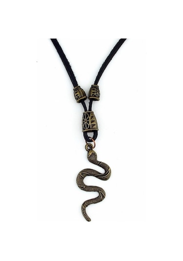 Solfera Antik Sari Renkli Yilan Deri Metal Erkek Kolye Q0584 Çok Renkli