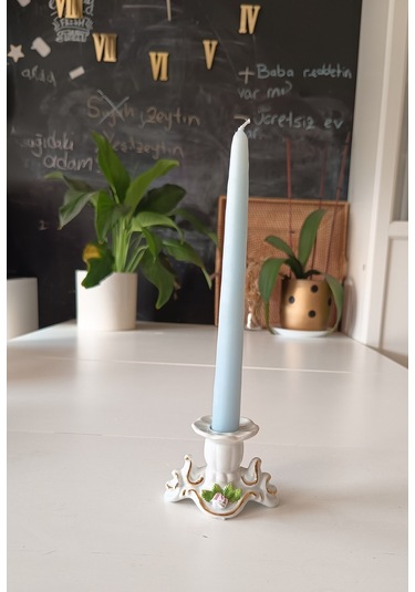 İkili Şamdan Mum 2x25cm Mavi