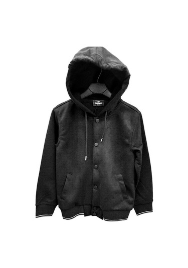Erkek Çocuk Çıt Çıt Düğmeli Nubuk Kapüşonlu Hırka-12985-siyah