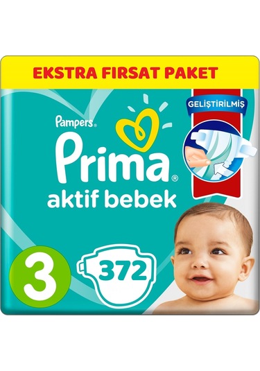 Prima Bebek Bezi Beden:3 (6-10Kg) Midi 372 Adet Ekstra Fırsat Pk