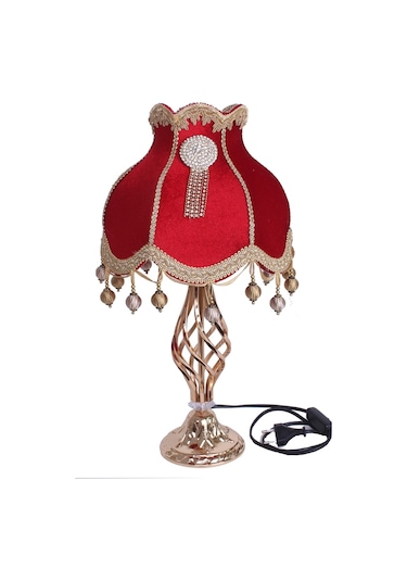 Redviev Burgulu Abajur Broş Dekorlu Kristal Ayak Kırmızı