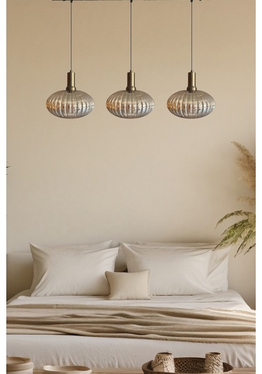 Üçlü Elegant Cam Bal Rengi Avize Eskitme Fener Başlık Sarkıt Lamba Restoran Salon Aydınlatma Bal