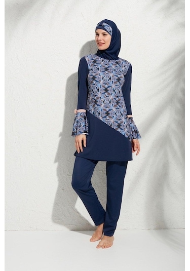 Pierre Cardin 191921 Uzunkollu Kolu Volanlı Desenli Tesettür Mayo