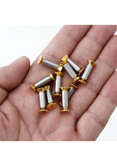 Xurunkeji 10 Paket Bıçak Sapı Vidaları Perçinler Cıvatalar Bağlantı Elemanları, Altın Altıgen Düz Başlı Vidalar, Bıçak Üretici Vidaları 5x3x2cm