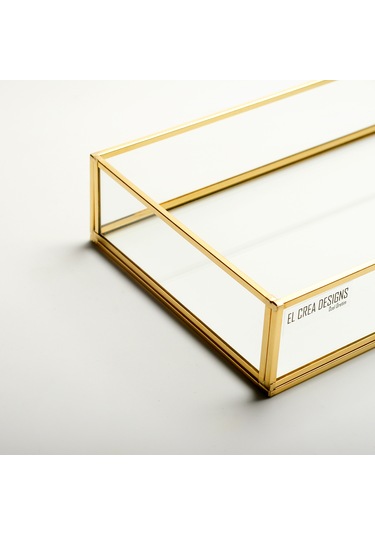 Cam Tepsi Pirinç & Gold 25x15x5cm