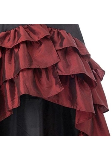 Kadın Etek Yüksek Bel Düzensiz Fırfır Patchwork Renk Eşleştirme Retro Dağınık Ortaçağ Kraliyet Tarzı Bayan Maxi Etek Performans Kostüm Siyah