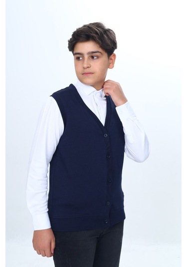 Toontoy Erkek Çocuk Okul Düğmeli Yelek Lacivert