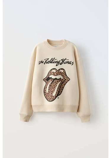 Kız Çocuk Yeni Sezon Leopar Desen Açık Kahve - Bej Renk Rolling Sweatshirt Krem