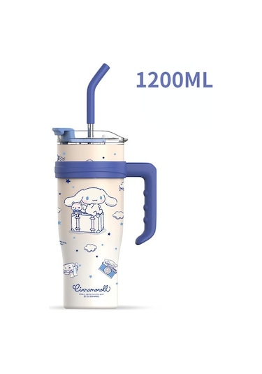 Beautifyy Kuromi Termos Bardağı - 1200ml Çift Amaçlı Soğuk/sıcak İçecek Kabı Mavi - Beyaz Çelik Mavi - Beyaz