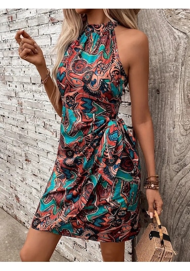 Kadın Omuzlardan Açık Yarı Balıkçı Yaka Yandan Çapraz Bağlama Det Mavi