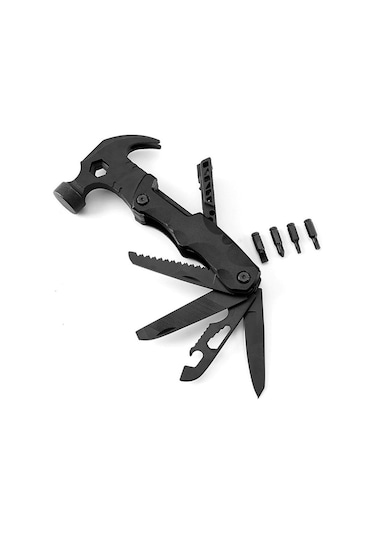 Valkyrie Çok Fonksiyonlu Çekiç Çakı Çantalı Kamp Outdoor Testere Tornavida Seti Siyah
