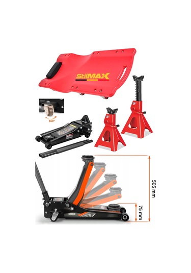 Stilmax Stm3gr 3ton Düşük Profil Çift Piston Kriko + 3ton Sehpa Kriko Seti Tamirci Kızağı Garaj Seti