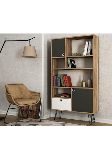 Dekorister Exclusive Karamel Kitaplık Ceviz-Antrasit