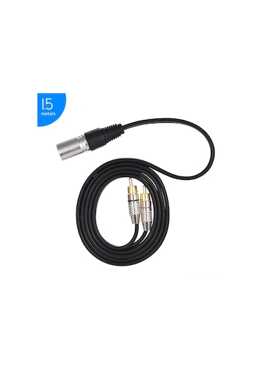 Vkemall Xlr Erkekden 2 Rca Erkek Audio Kablosu, Mikser-amikser-ses Kartı Bağlantısı, Saf Kupro Tel, Net Ses, 1.5m Siyah