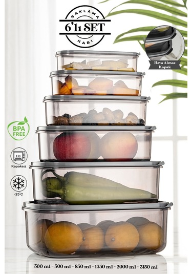 Meleni Home 6 Lı Dikdörtgen Sweet Şeffaf Saklama Kabı Seti - Platin Serisi