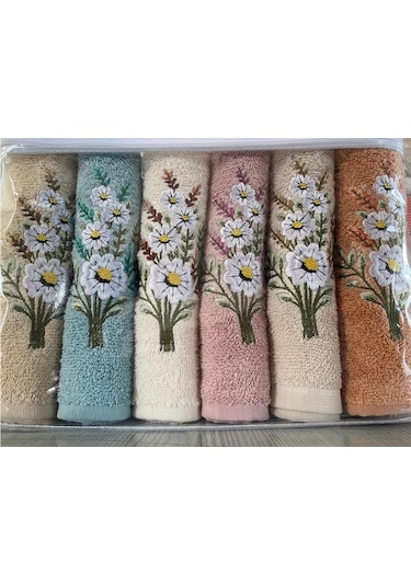 Daisy Flosh Nakışlı 6 Lı El Yüz Havlu Takımı Çok Renkli