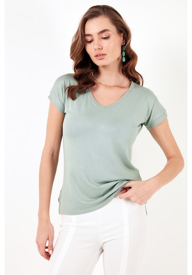 Lela V Yaka Rahat Kesim Yırtmaçlı Bayan Bluz 5862000 Çağla