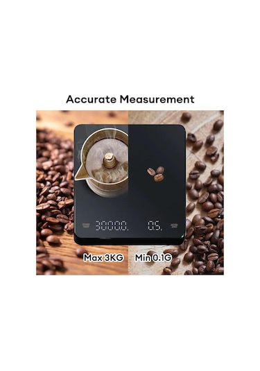 Zamanlayıcılı Dijital Kahve Terazisi Led Ekran Espresso Usb 3 Kg Maks. Ağırlık 0,1 G Oz/ml/g'de Yüksek Hassasiyetli Ölçümler Mutfak Terazisi