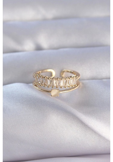 Pirinç Gold Renk Zirkon Taşlı Baget Su Yolu Model Ayarlanabilir Yüzük - Tj-byk3229 Çok Renkli