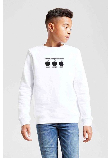 3 Apples Changed Baskılı Unisex Çocuk Beyaz Sweatshirt Beyaz