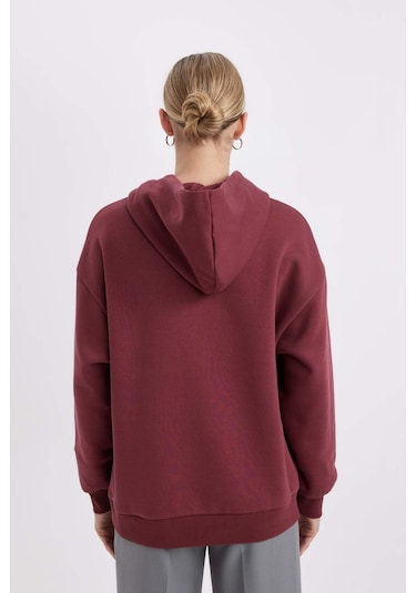 Defacto Oversize Geniş Kalıp Kapüşonlu Baskılı Kalın Sweatshirt C7816ax24wnbr237 Bordo