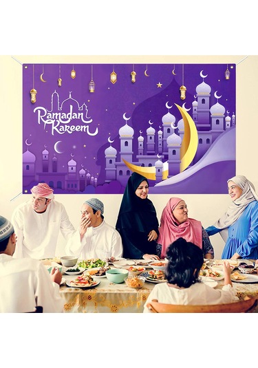 Xiyyadms Ramazan Bayramı Dekoratif Perde 110x180cm Mor Polyester Duvar Örtüsü Aile Toplantıları Odalar İçin A101 Çok Renkli
