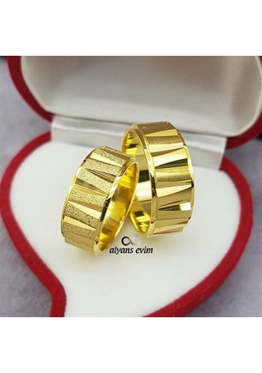 Zikzak Desenli Altın Kaplama Çift Gümüş Alyans Yüzük