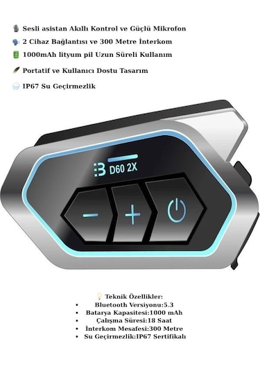 Ip67 Su Geçirmez 2 Kişi 300m Motor Telsiz İnterkom Bt5.3 Rgb Işık