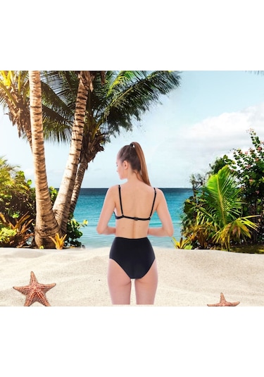 Shopiolog Kadın Volanlı Fraset Renkli Bikini Lacivert - Siyah