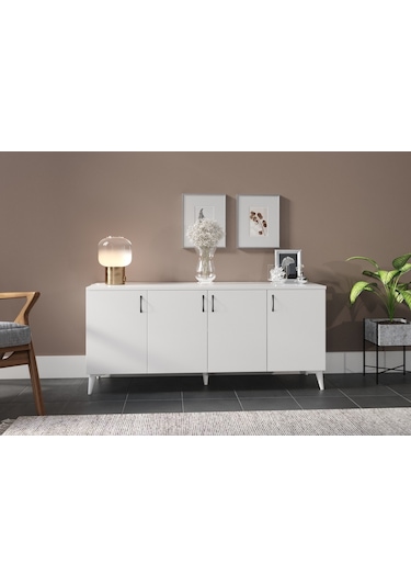Kznhome 4 Kapaklı Çok Amaçlı Konsol - Beyaz Tamamı 1. Kalite Mdf