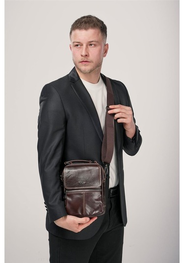 Ççs 31601 Hakiki Deri Askılı Çanta Kahve