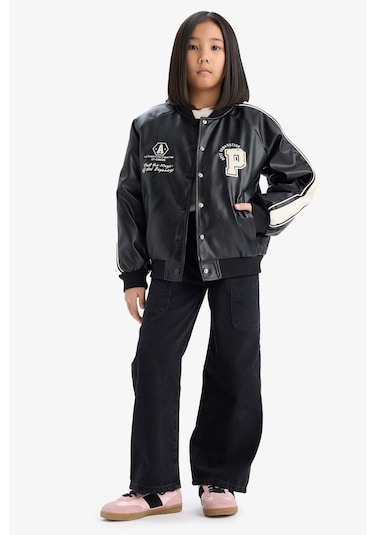 DeFacto Kız Çocuk Su İtici Kolej Yaka Bomber Mont D6924A825SPBK27 Siyah