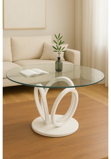 Temperli Cam Yuvarlak Cam Dayanıklı, Şık Dekoratif Cam Masa Üstü 4 Mm Beyaz