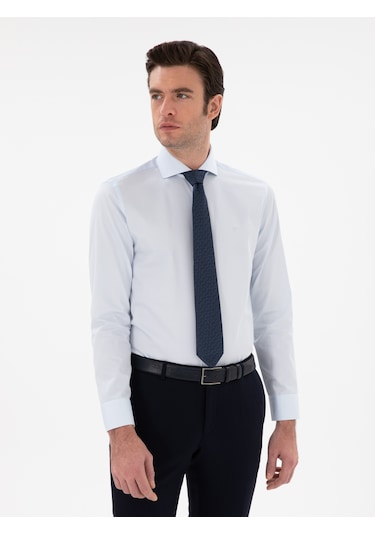Cacharel Açık Mavi Slim Fit İtalyan Yaka Klasik Gömlek Denım