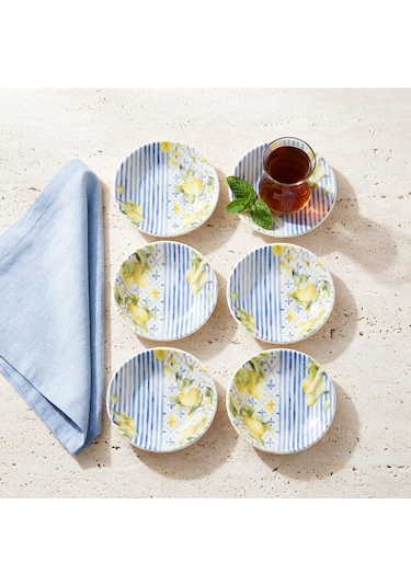 Fecra Limonte 6 Parça Çay Fincan Tabağı Mavi - Sarı