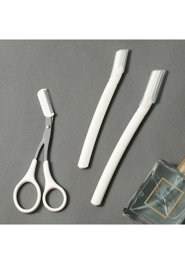 Yifomall 3 Lü Kaş Şekillendirme Seti: Güvenli Mikro Kesimli Tıraş Bıçağı Ve Makas İle Profesyonel Kaş Bakımı