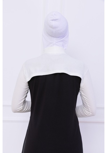 Balıkçı Yaka Boyunluklu Kolluk Ekru - Likralı Dik Yakalı Kadın Body Tesettür Crop Bolero Ekru